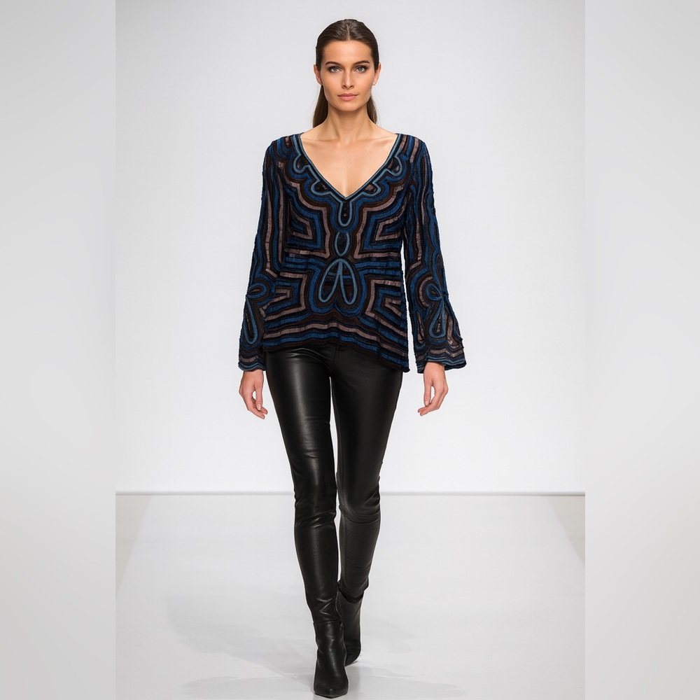 Cartise velvet ribbon embroidered dressy blouse